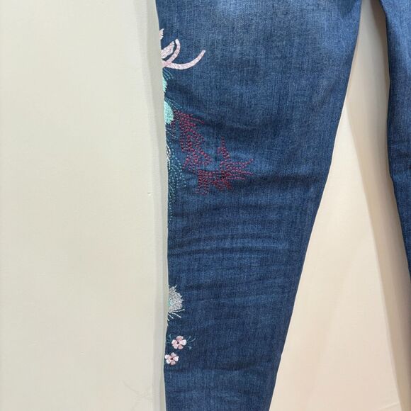 Free People Womens 26 Embroidered Jeans Peacock Florals Cropped Raw Hem - Picture 9 of 13